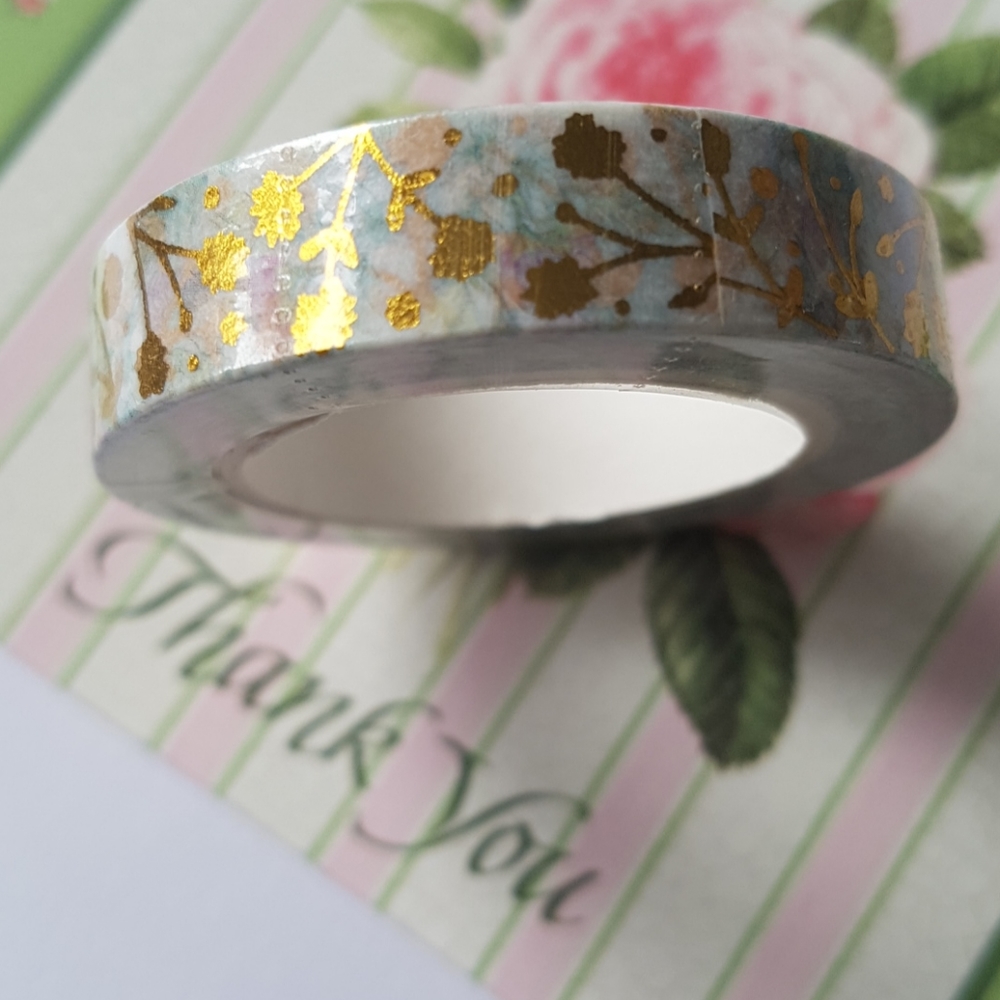 1 pc Gold Foil Flower Design Washi Tape Masking Tape Adhesive Tape (10mmx10m)